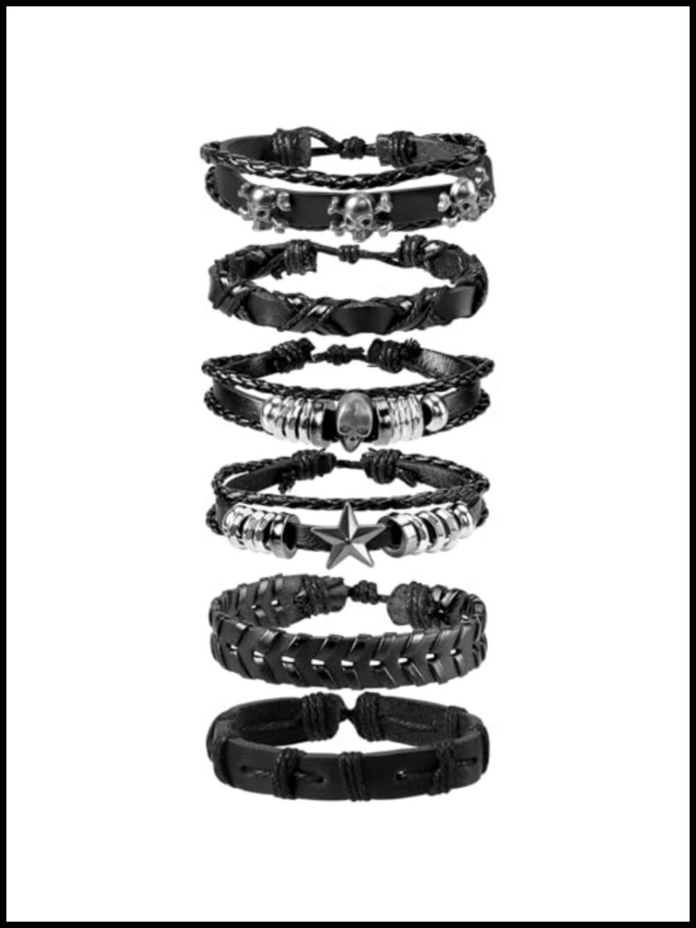 Punk Leather Rivets Studded Bracelet Set Emo Gothic Spike Cuff Skull Wristband